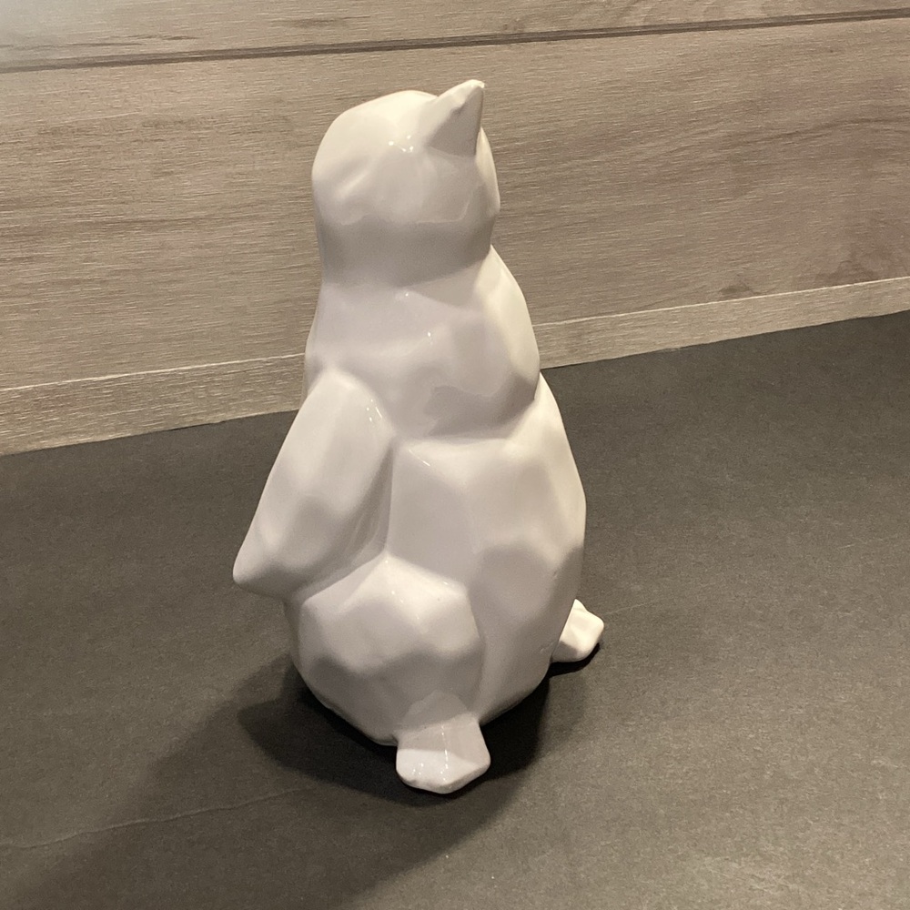 White Geometric Ceramic Penguin Figurine